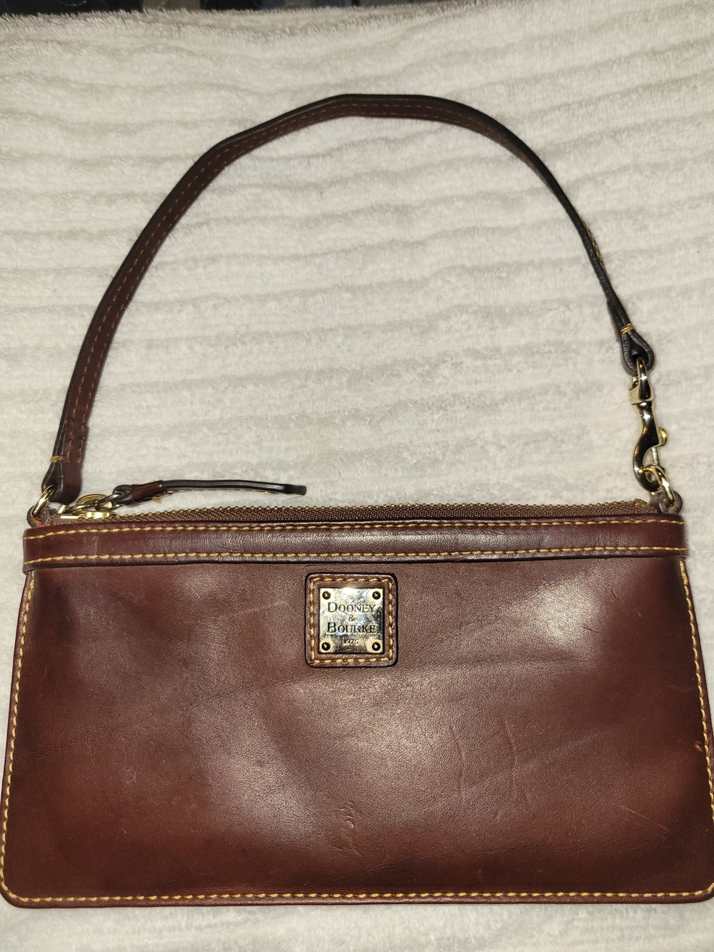Dooney & Bourke Brown Leather Wristlet with Gold Hardware